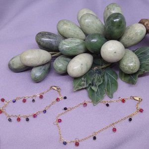 NWOT Bracelet/ Anklet Set, Handmade,14k Gold Filled Chain, Red & Black Crystals